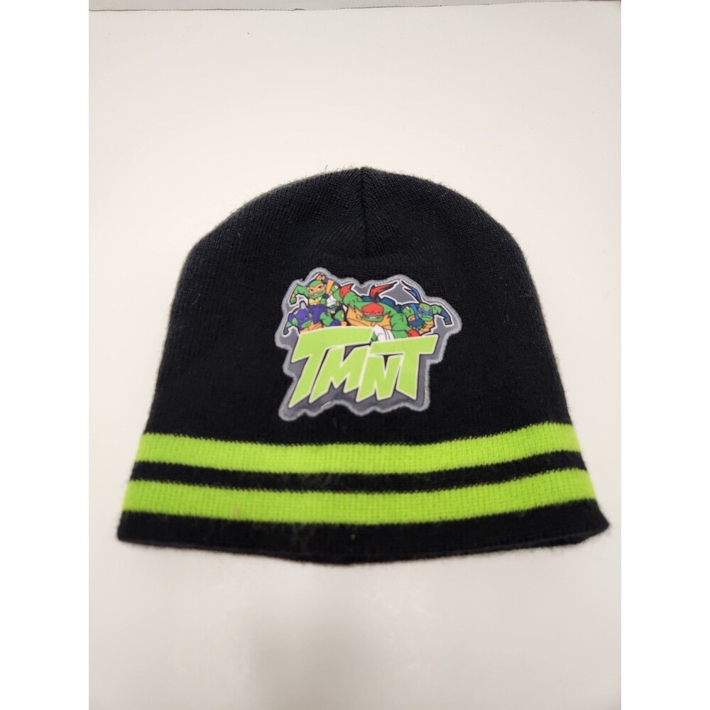 TMNT Beanie‎ Cap Hat Youth Kids Boys OSFA Black Green Striped Nickelodeon Knit